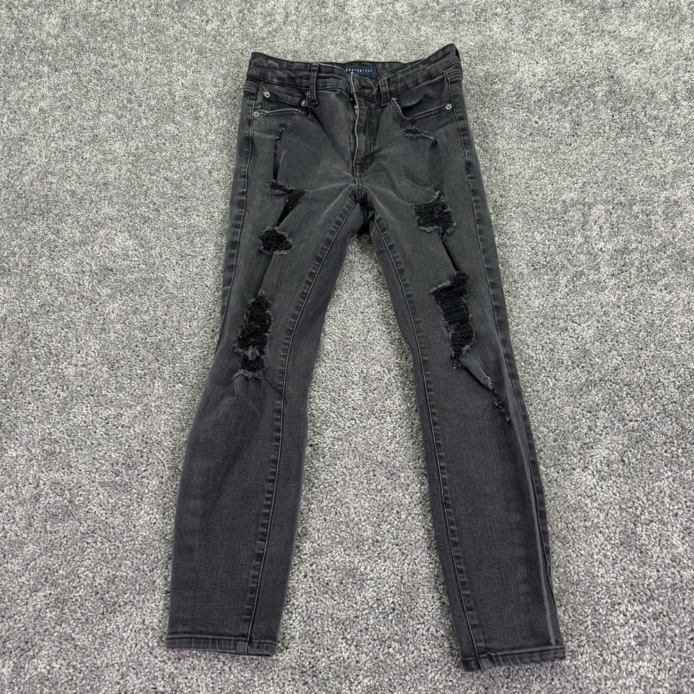 Aeropostale Jeans Womens 8 Short Gray Black High Rise Jegging Distressed Stretch